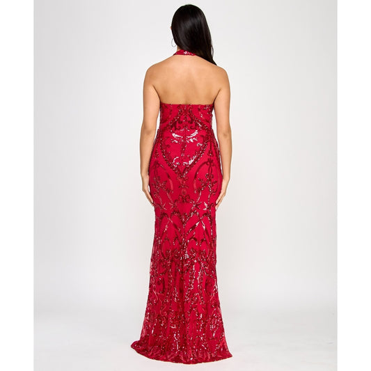 B Darlin Red Sequin Halter Prom Dress Size 3/4 Mermaid Formal Evening Gown $159