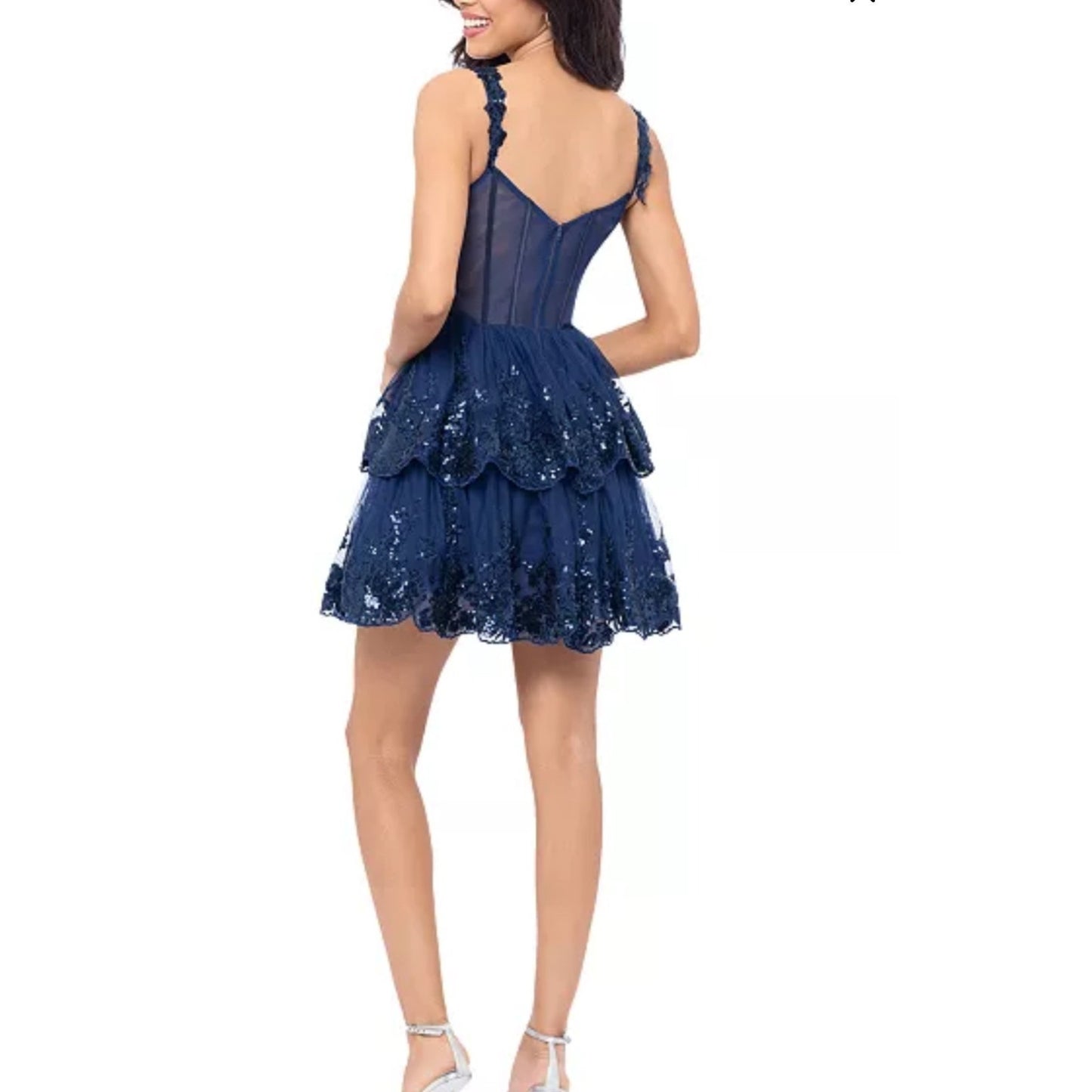 blondie nites juniors ruffled sequined corset bodica dress, Size 13, MSRP: 219$