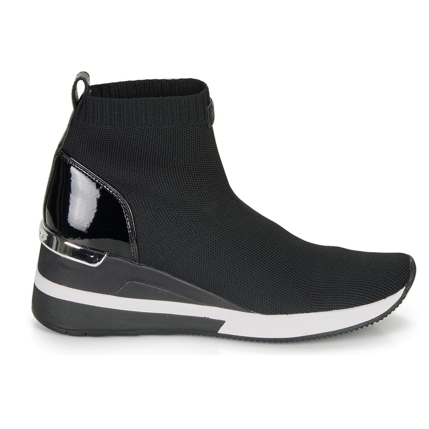 Michael Kors Skyler Bootie Black Soft Knit Patent High Top Wedge Sneakers 5 M,