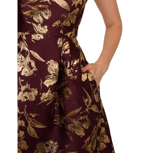 Adrianna Papell Women's Red Metallic Jacquard Fit-&-Flare Dress Size 2