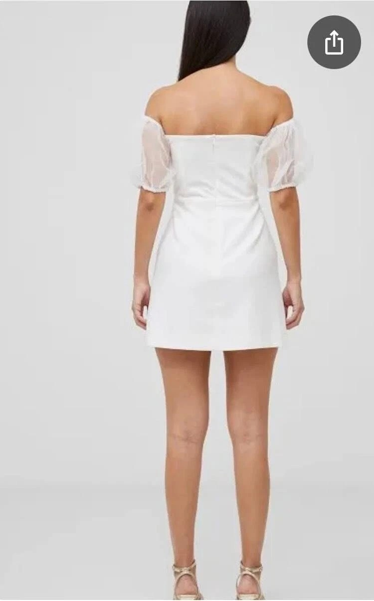 French Connection Whisper Puff Sleeve Dress Women's 4 Summer White Back Zip S/S