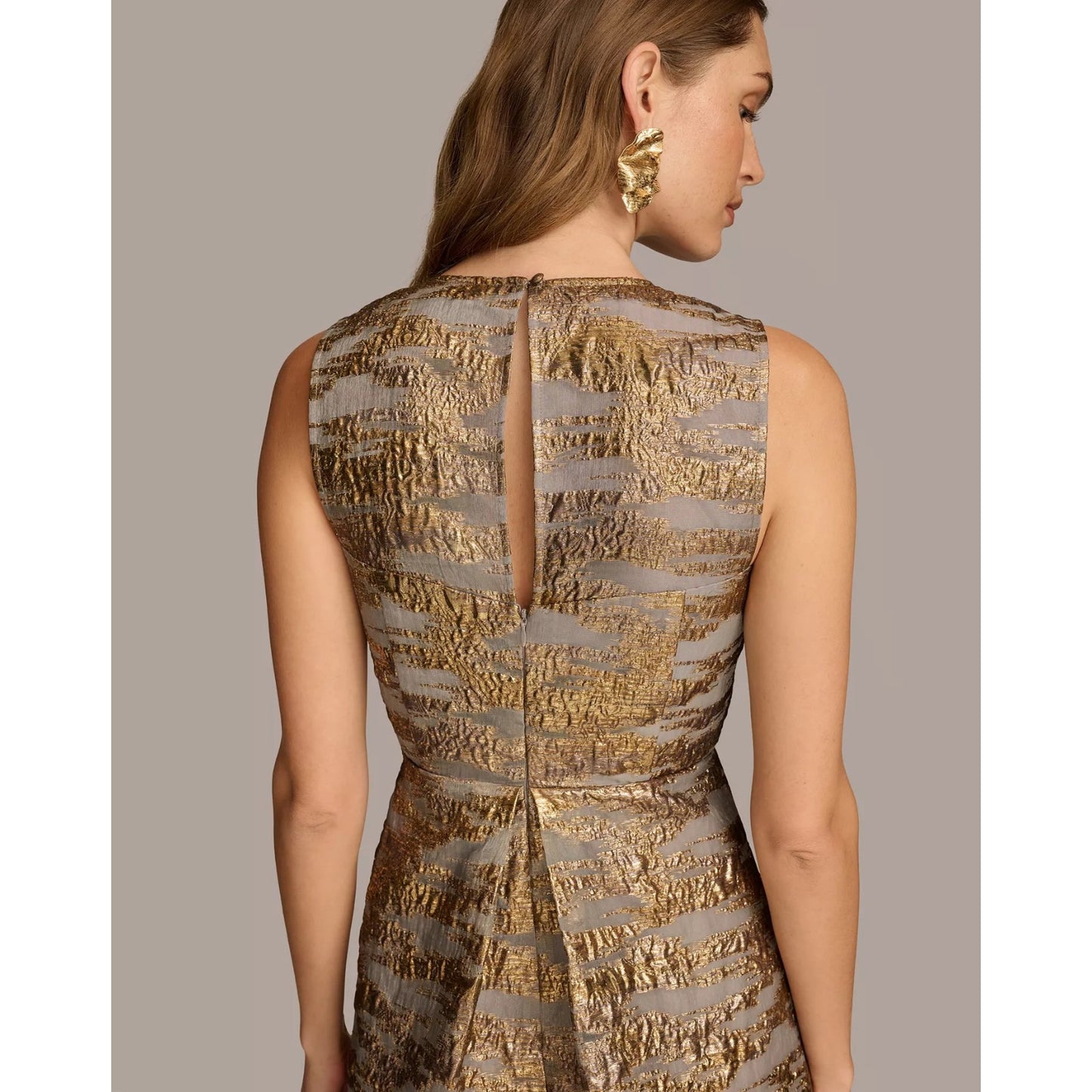 Donna Karan New York Gold Foil Gray Jacquard A-Line Knee Length 10 MSRP $269