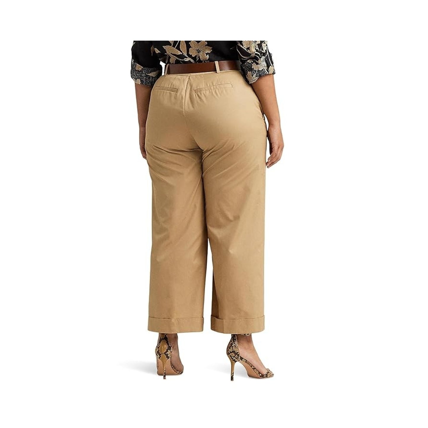 LAUREN Ralph Lauren Plus-Size Pleated Cotton Twill Cropped Pants (Birch Tan) Wom