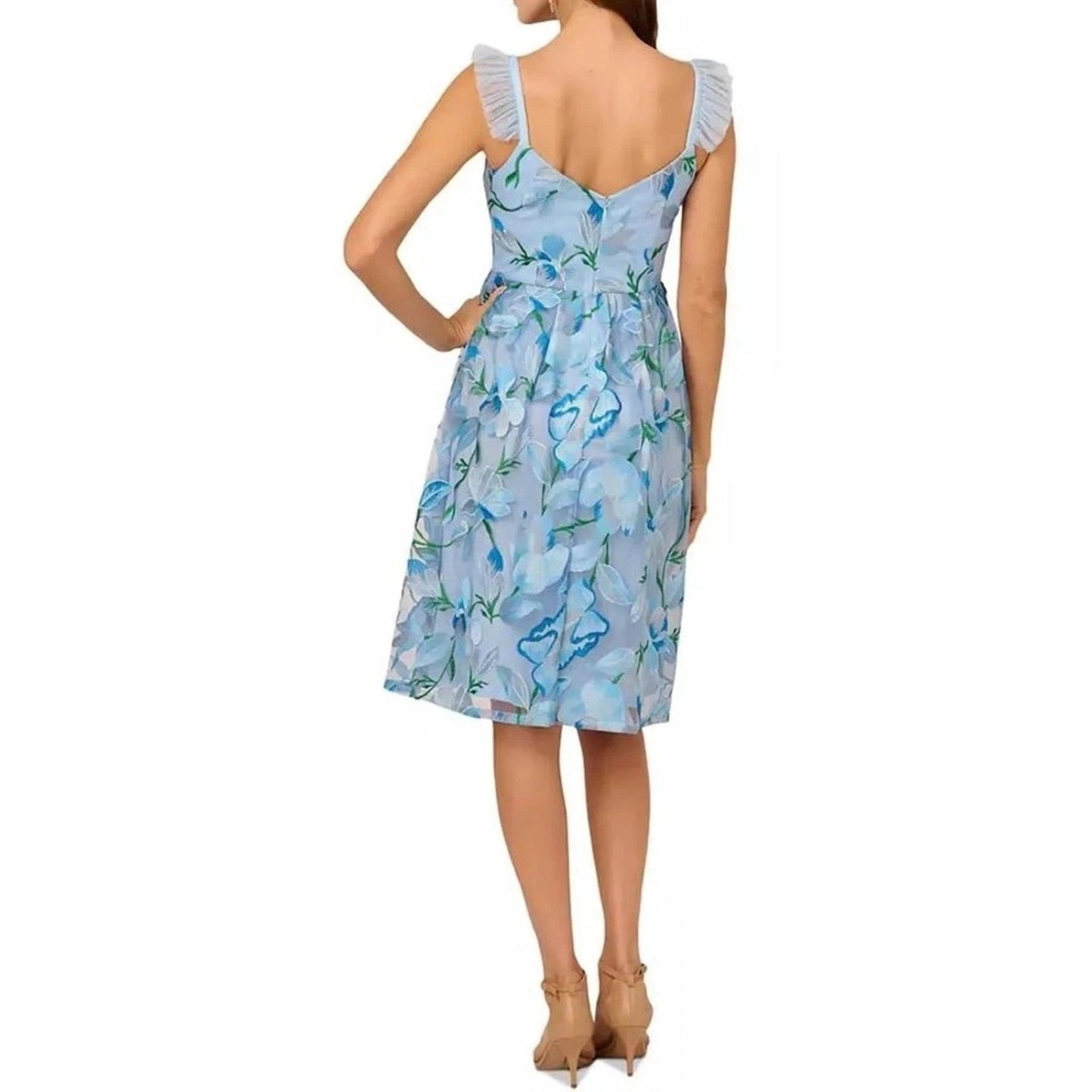 Adrianna Papell Women's Flutter-Sleeve Embroidered Dress Blui Size 8, MSRP: 179$