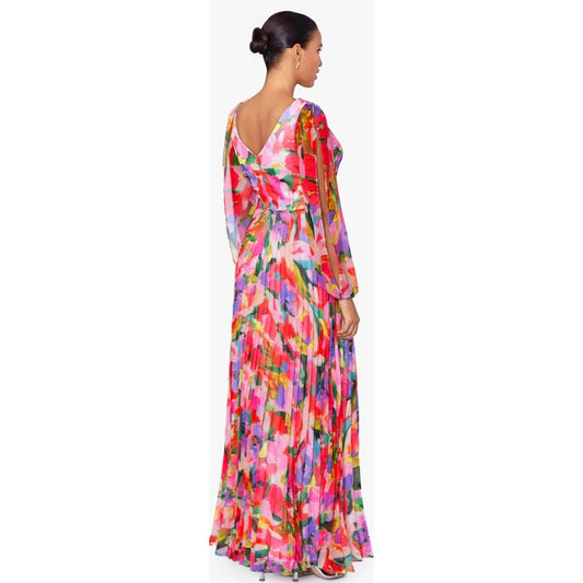 Betsy & Adam Amber Long Sleeve Chiffon Floral Print Floor Length Dress, 10, 279$