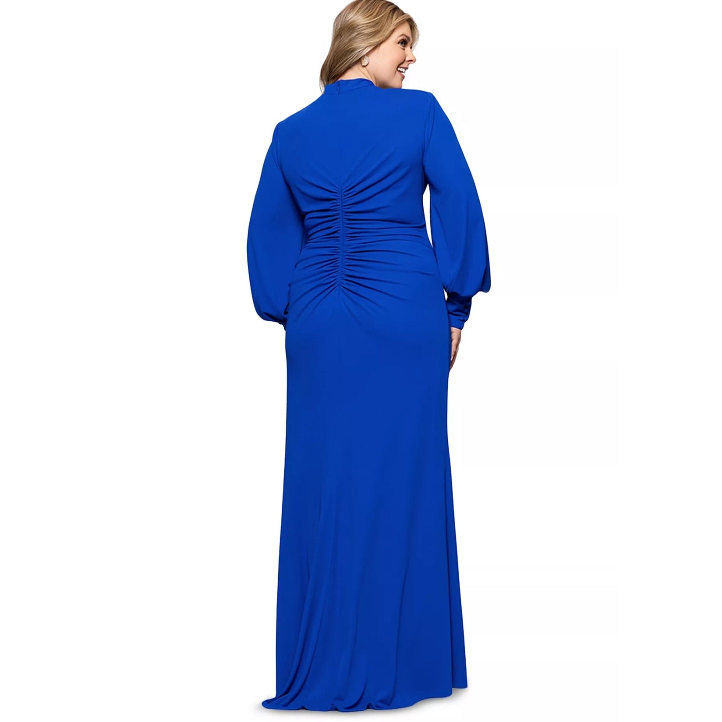 Betsy & Adam Plus Size V-Neck Blouson-Sleeve Gown - Cobalt, Size 22W, MSRP: 289$