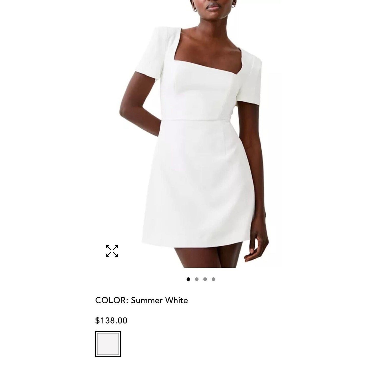 FRENCH CONNECTION WOMENS SIZE 4 SQUARE NECK BACK ZIP WHISPER MINI DRESS WHITE