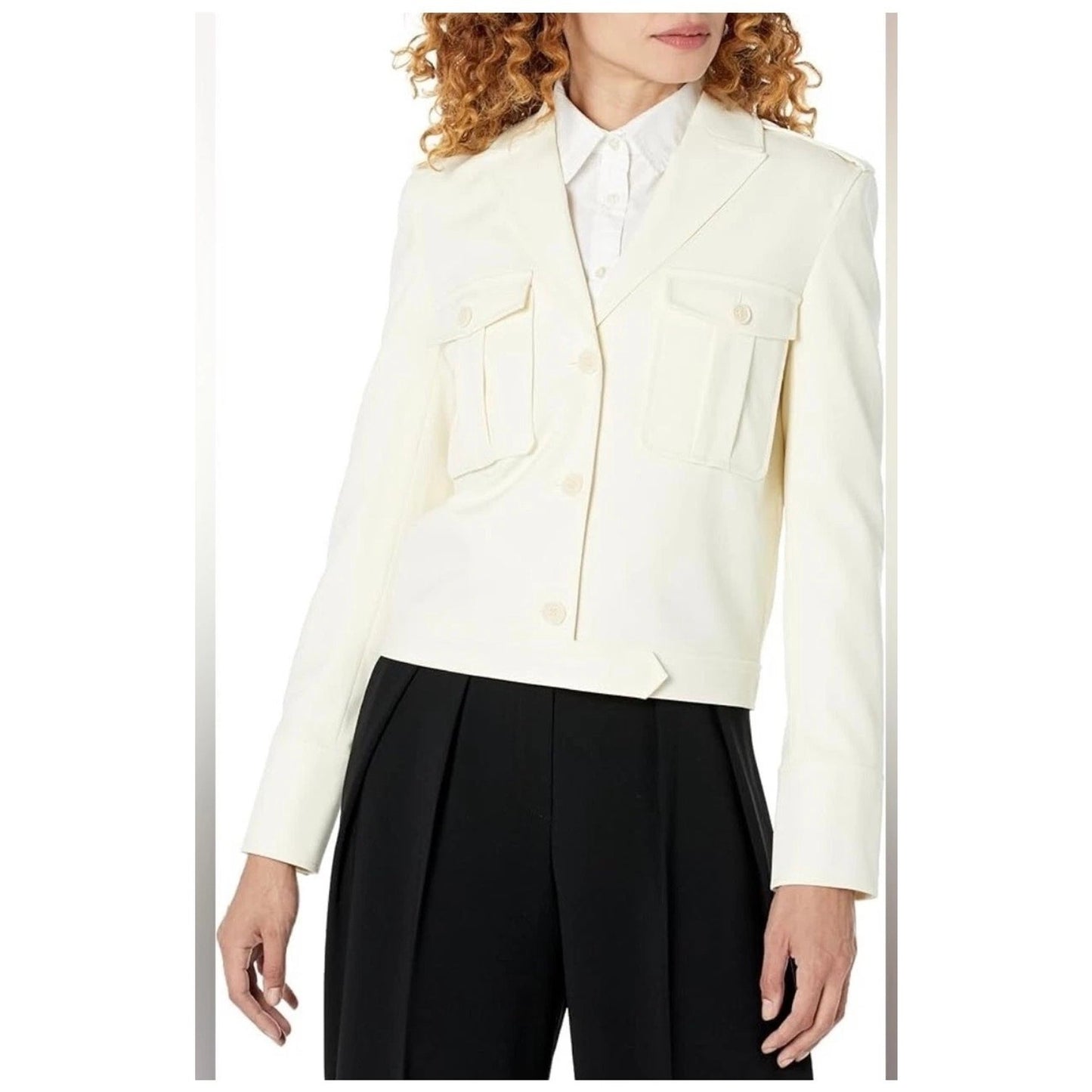 Theory Women's Boxy Military Jacket, Ivory size 6=12 retail $595.00, NWT