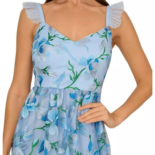 Adrianna Papell Women's Flutter-Sleeve Embroidered Dress Blui Size 8, MSRP: 179$
