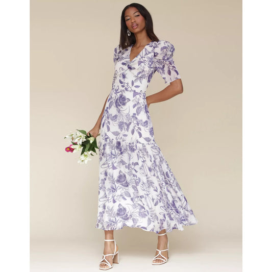 Avec Les Filles Women's Floral-Print Puffed-Shoulder Dress, Size 10, MSRP: 169$
