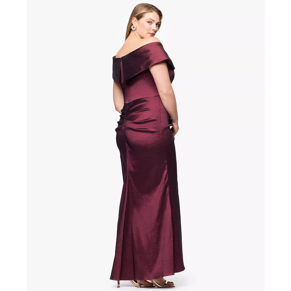 Xscape Wine Burgundy Off the Shoulder Taffeta Sheath Gown Dress Size 16 W $319