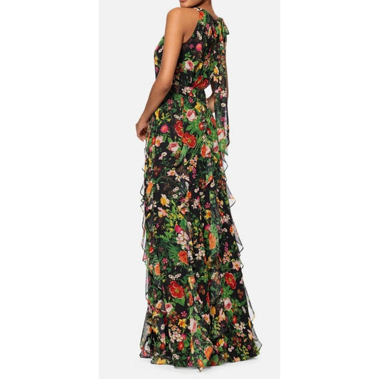 Betsy & Adam Women's Green Printed Ruffled Halter-Neck Gown Size 16, MSRP: 289$