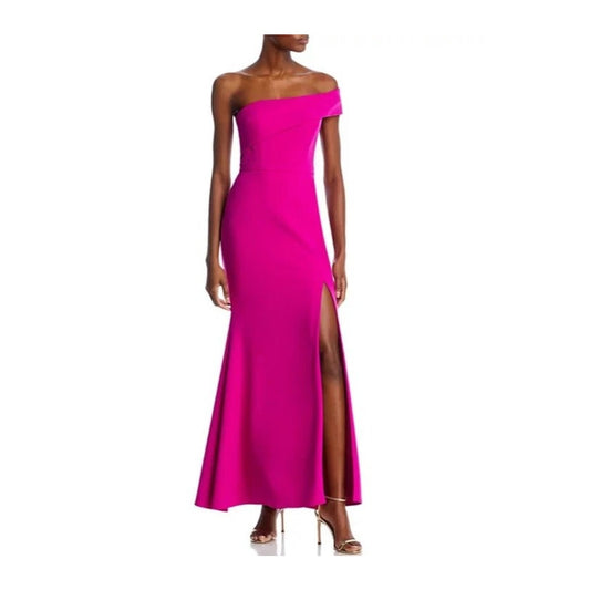 AQUA Formal Scuba Crepe Off -The- Shoulder Gown, Open Leg, Magenta, 8, Exclusive
