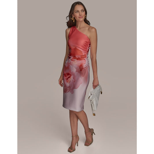 Donna Karan New York Womens One-Shoulder Midi Dress 16 Spring Melon, MSRP:169$