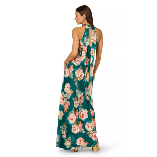 Adrianna Women's Sleeveless Halter Gown - Teal Multi, Size 12, MSRP: 245$