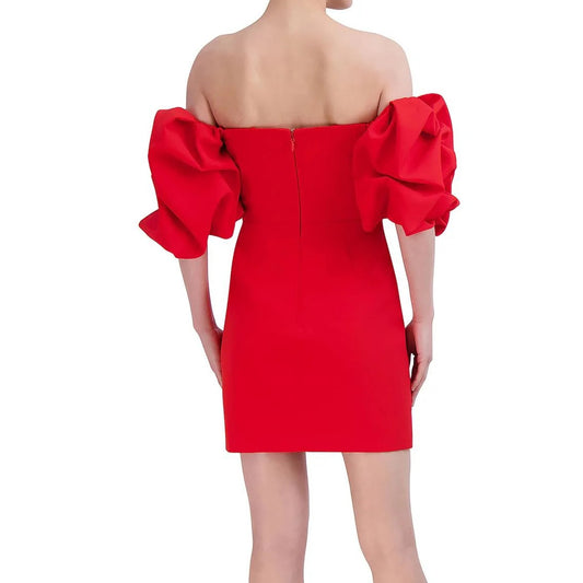 BCBGMAXAZRIA women off-the-shoulder mini cocktail and party dress, Rosso, Size 4
