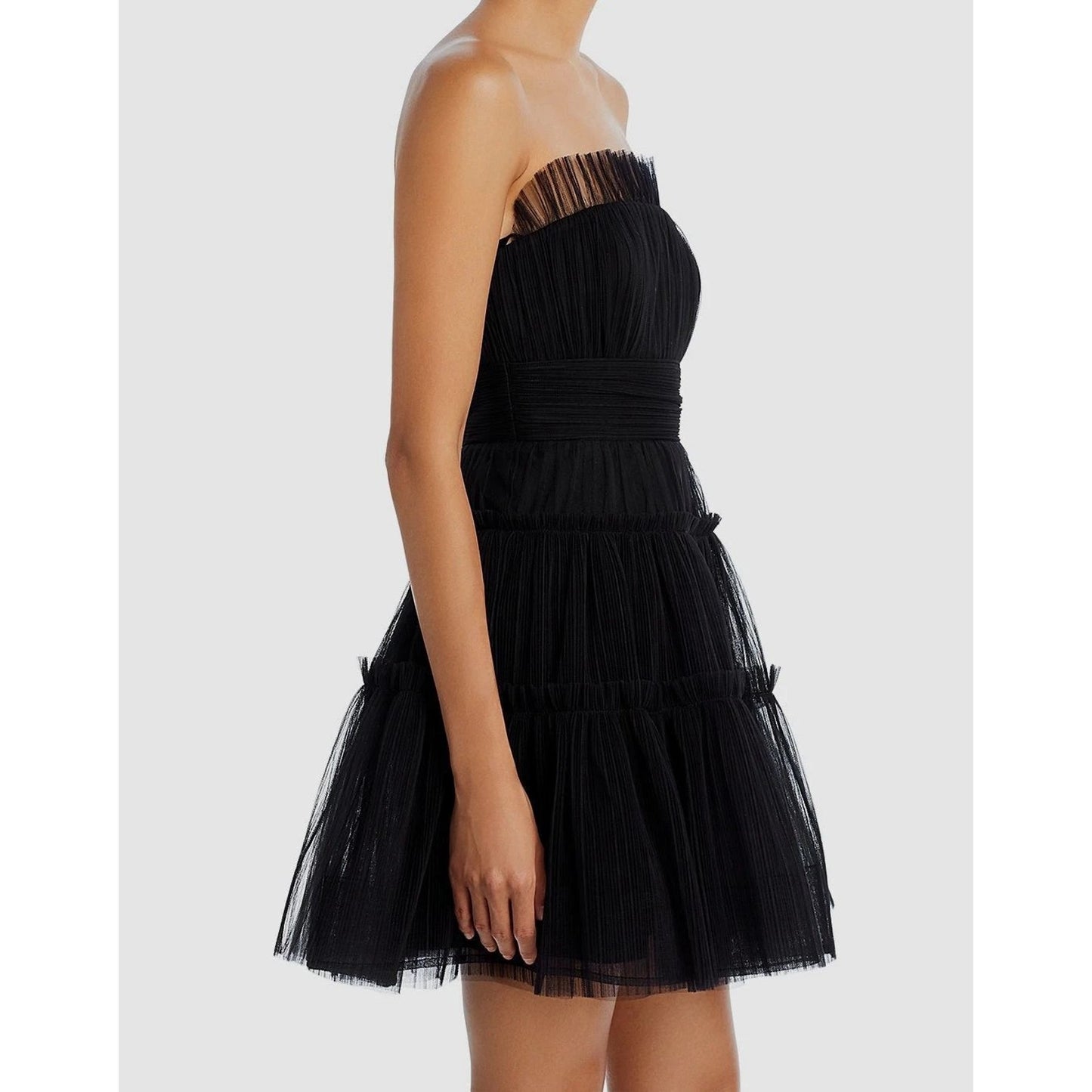 BCBGMAXAZRIA Women's Black Strapless Tiered Tulle Mini Dress Size 6