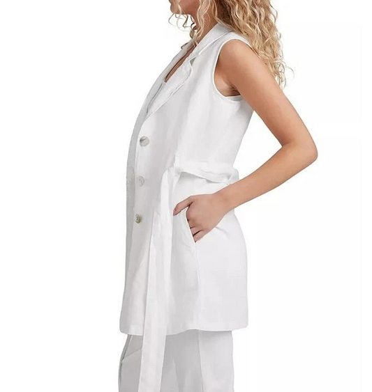 Bella Dahl Women's White Linen Belted Blazer Dress Size L (MSRP $245), Brand New