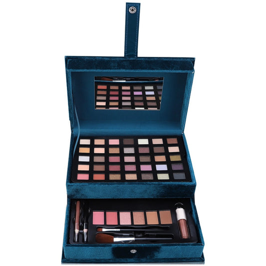 Estuche de viaje/maquillaje Ultimate Travel Macys Terciopelo verde azulado sin abrir, juego de 44 piezas