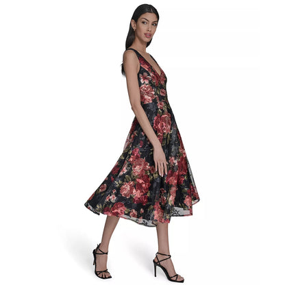 Eliza J Embroidered Floral Midi Dress Romantic Wedding Garden, 18W, MSRP: 288$