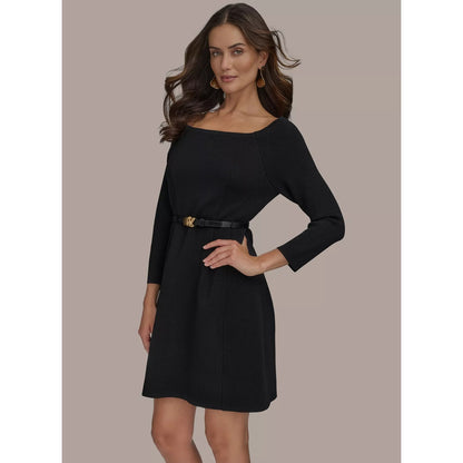 Donna Karan New York Women's Solid Belted Boat-Neck 3/4-Sleeve Dress, MSRP: 199$