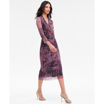 Anne Klein Purple Metallic V Neck Twist Front Midi Dress 14 NWT, MSRP: 149$