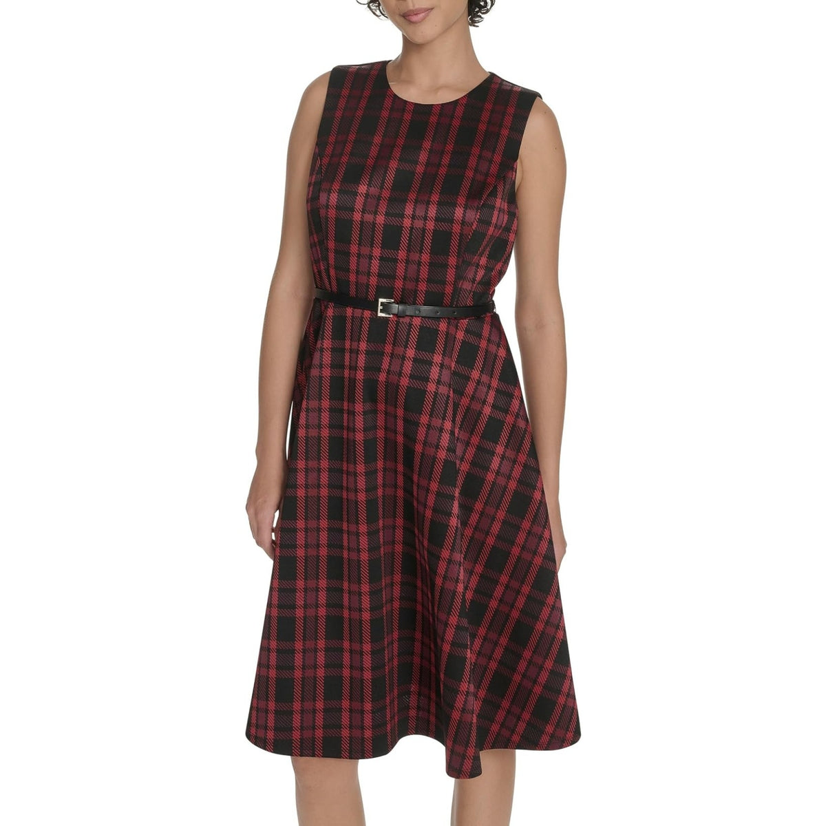 Tommy Hilfiger Women's Sleeveless Faux Leather Fit and Flare MIDI Dress, Size 16