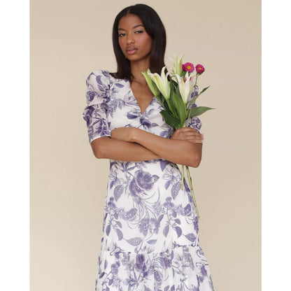 Avec Les Filles Women's Floral-Print Puffed-Shoulder Dress, Size 10, MSRP: 169$