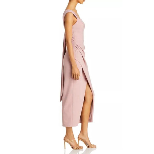 Aqua Womens Pink Ruched Pull Through Formal Midi Dress 10, New with Tags