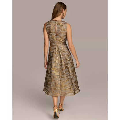 Donna Karan New York Gold Foil Gray Jacquard A-Line Knee Length 10 MSRP $269