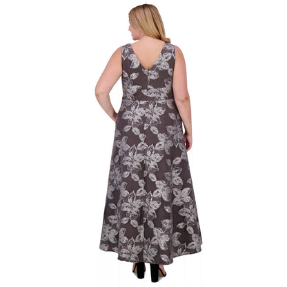 Eliza J Women's Silver Metallic-Threaded Floral-Print Gown Size 16W, MSRP: 268$