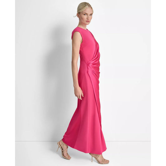 DKNY Peacock Pink Side-Ruched Cut-Out Cap-Sleeve Gown Size 14, MSRP: $229