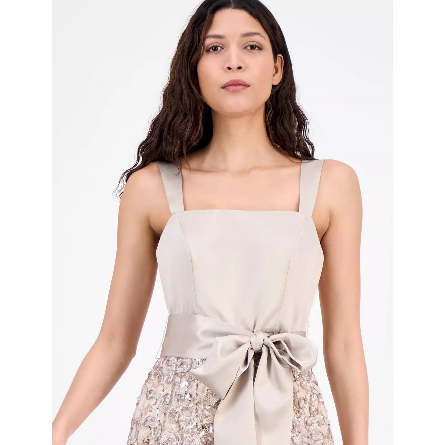 Tahari Asl Women's Satin & Soutache Sequin MIDI Dress - Champagn, MSRP: $269