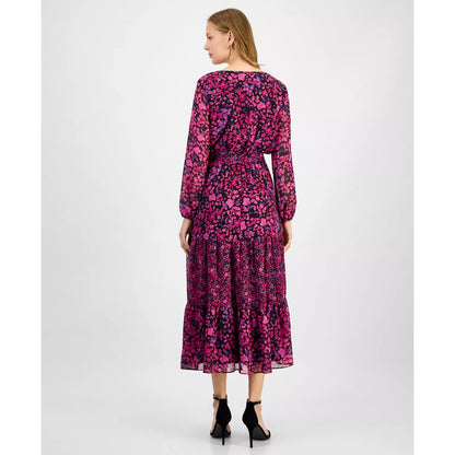 Kasper Women's Floral-Print Tiered Fit & Flare Dress - Black/cerise Multi