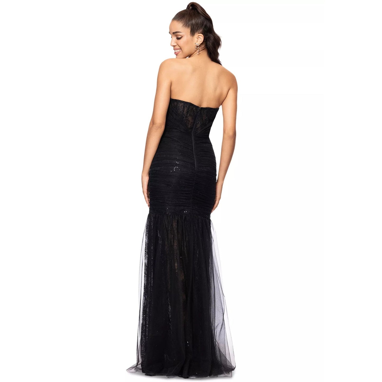 Betsy & Adam Women's Black Sequined Lace Corset Gown Dress Size 8. MSRP: 299$