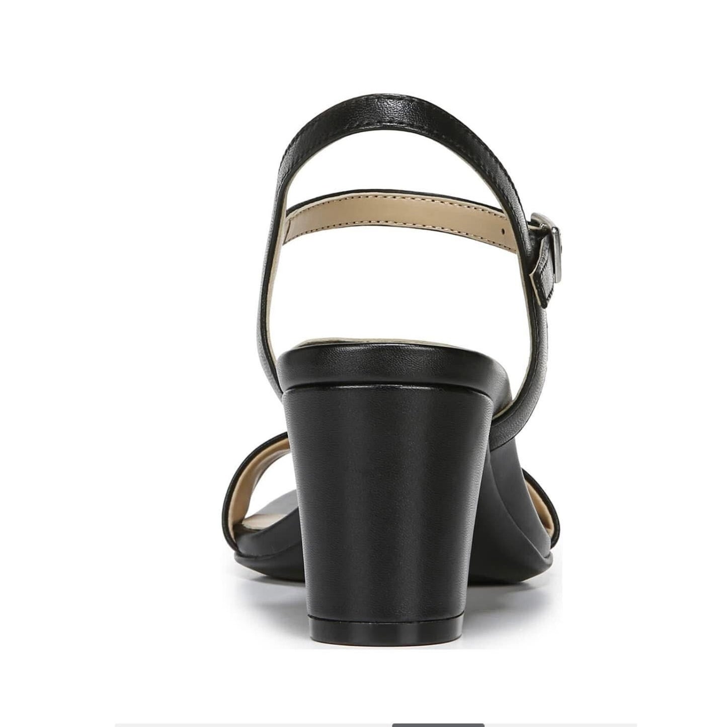 NEW Naturalizer Bristol Womens 7M Black Smooth Sandals Open Toe Mid Heel Strap