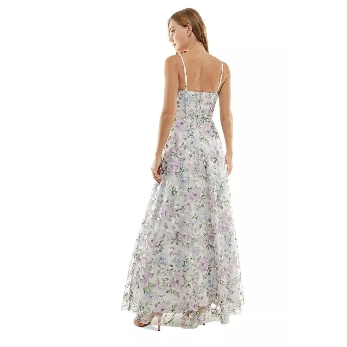 Trixxi Juniors' Floral-Embroidered Corset Gown, Lavenderflo, Size 5, MSRP: 179$