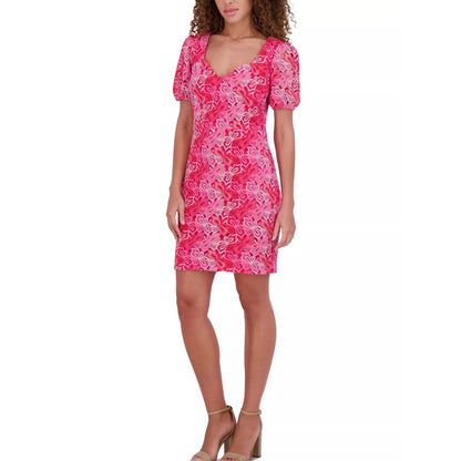 Siena Women's Floral-Lace Short-Sleeve Sweetheart-Neck Dress - Pink Multi-4, NWT