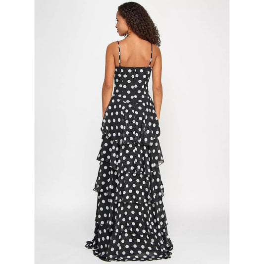 City Studios Juniors' Dot Print Ruffled High-Low Chiffon Gown Size 3/4