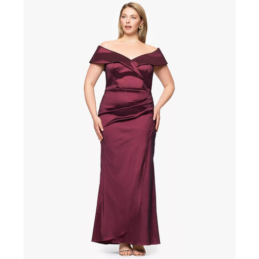 Xscape Wine Burgundy Off the Shoulder Taffeta Sheath Gown Dress Size 16 W $319