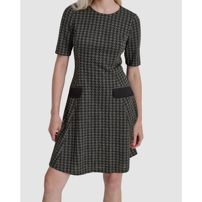 DKNY Women's Black Jewel-Neck Lined Short-Sleeve Fit & Flare Dress Size 14