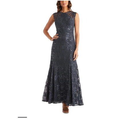 R & M Richards Womens Lace Sequined Cocktail Dress Charcoal, Seiz 8 MSRP: 159 $
