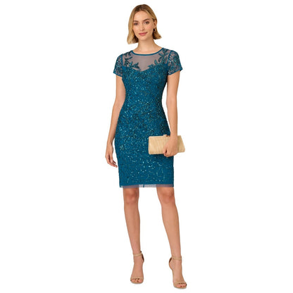 Adrianna Papell Women's Beaded Sheath Dress, Teal, Size 16, NWT, MSRP: 199$