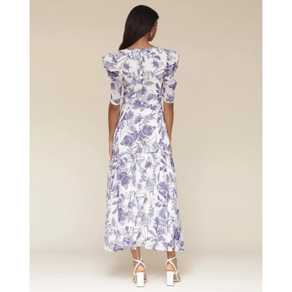 Avec Les Filles Women's Floral-Print Puffed-Shoulder Dress, Size 4, MSRP: 169$
