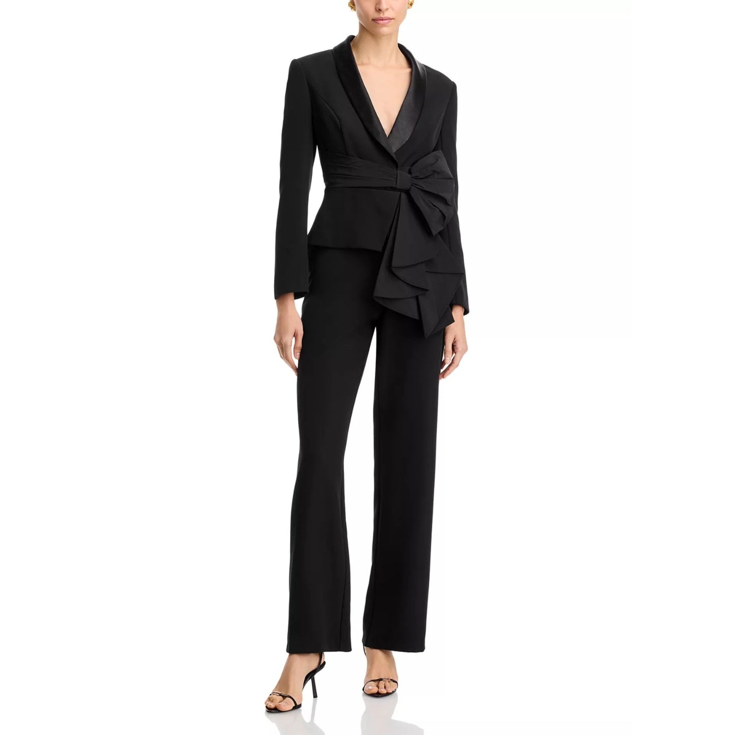 Aidan Mattox Women's Black Bow Trim Jumpsuit Size 12, MSRP; 295$