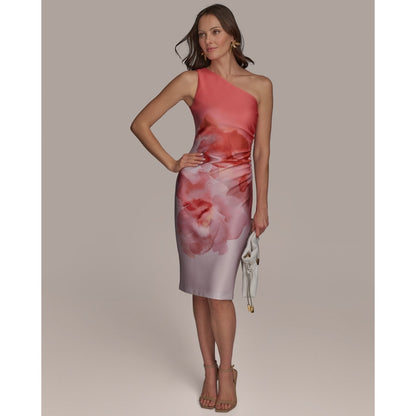 Donna Karan New York Womens One-Shoulder Midi Dress 16 Spring Melon, MSRP:169$