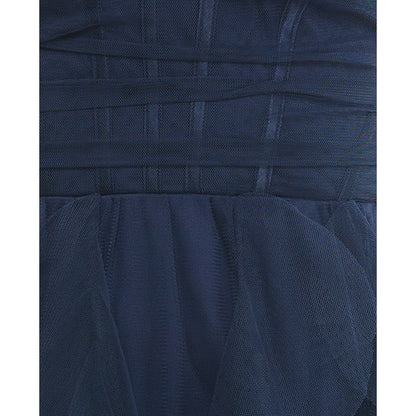 Pear Culture Juniors' Corset-Top Petal-Skirt Mesh Dress - Navy - 9, MSRP: 99$