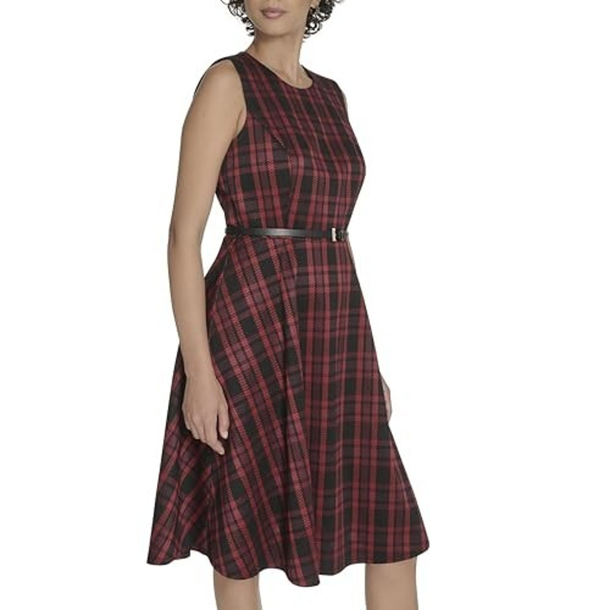 Tommy Hilfiger Women's Sleeveless Faux Leather Fit and Flare MIDI Dress, Size 16