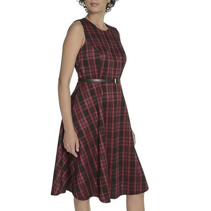 Tommy Hilfiger Women's Sleeveless Faux Leather Fit and Flare MIDI Dress, Size 16