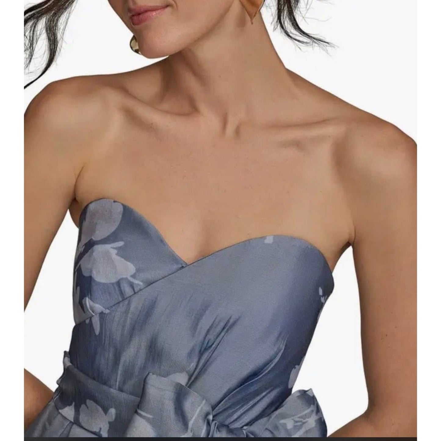 Donna Karan New York Women's Blue Floral Print Ball Strapless Gown Dress Size 6